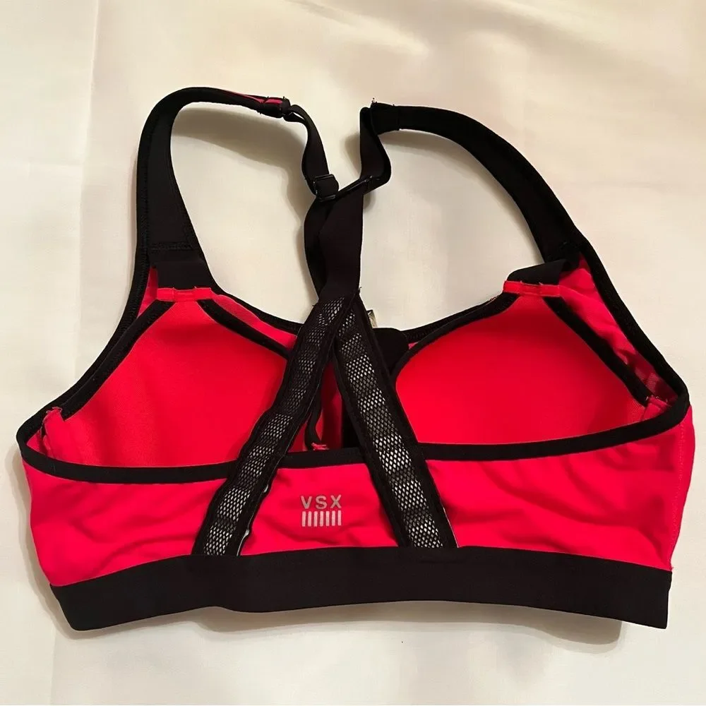 VSX Women's Bold Red Black Knockout Sports Bra size 34B Front Close high impact